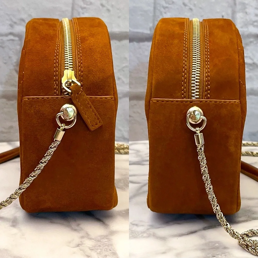 Sezane Dean Bag Quilted Leather Crossbody Noisette Brown NWT - Picture 3 of 11